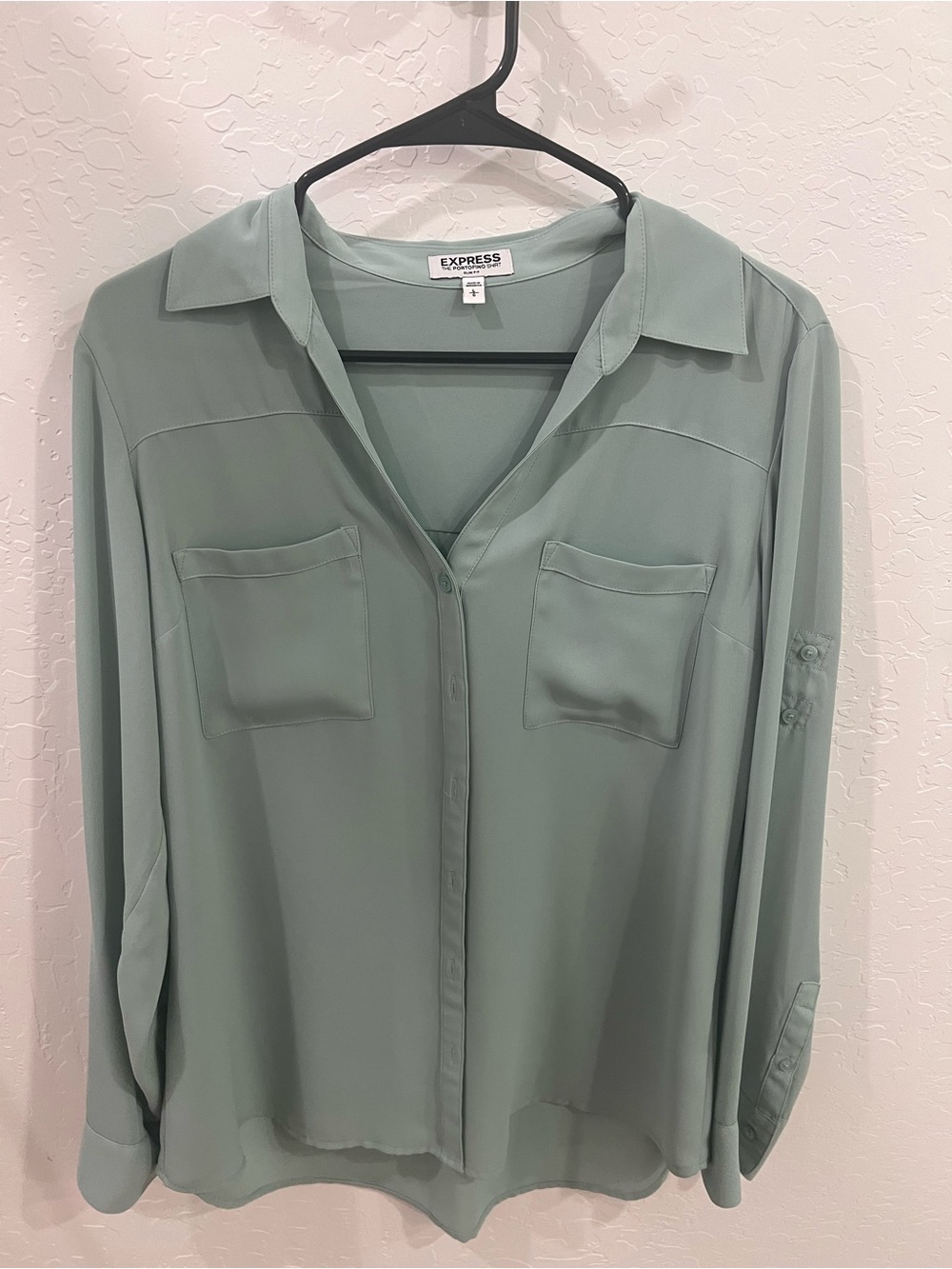 Express Women's Soft Sage Green Button-Front Blouse